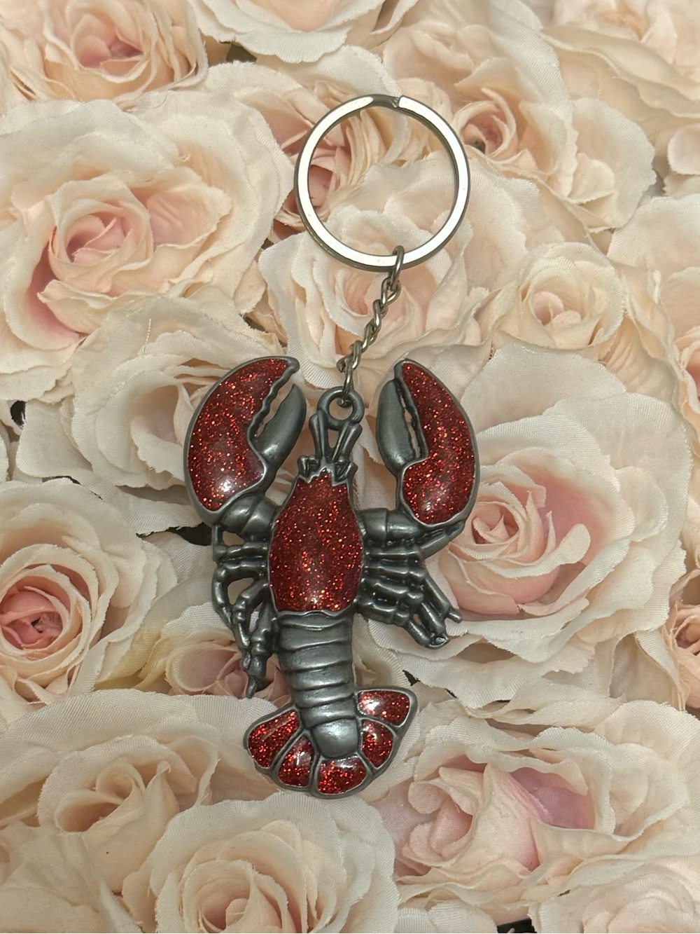 Red Glitter Lobster Keychain Charm